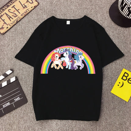 Star Tong Liya Unicorn Rainbow Pony T-shirt Loose Short-sleeved 2022 Spring and Summer New for Men and Women Couple