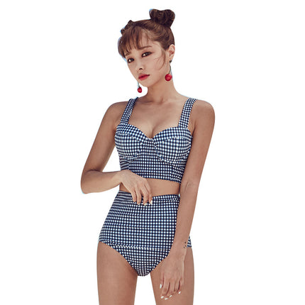 New Korean Style Bikini High Waist Split Hot Spring Swimsuit for Women with Small Breasts Gathered Steel Ring Slimming Belly-Covering Swimsuit