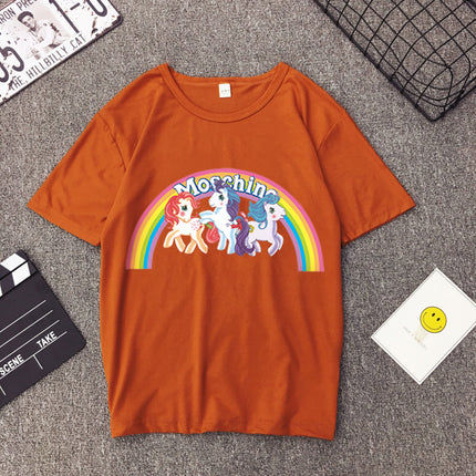 Star Tong Liya Unicorn Rainbow Pony T-shirt Loose Short-sleeved 2022 Spring and Summer New for Men and Women Couple