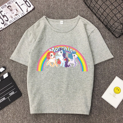 Star Tong Liya Unicorn Rainbow Pony T-shirt Loose Short-sleeved 2022 Spring and Summer New for Men and Women Couple