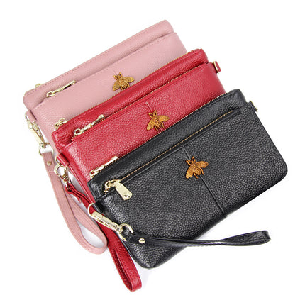 First Layer Cowhide Women's Clutch Bag European and American Retro Fashion Simple Long Wallet Long Leather Wrist Phone Bag