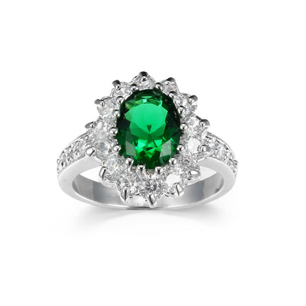 European and American Cross-border Jewelry Fashion OL Emerald Ring Princess Wedding Emerald Same Style Jewelry Advanced Ring