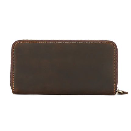 Crazy Horse Leather Men's Wallet Long Genuine Leather Mobile Phone Bag Zipper Hand Bag First Layer Cowhide Horizontal Business Retro Wallet