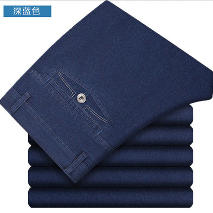 Summer Thin Men's Jeans High Elastic High Waist Loose Straight Pants Middle-aged and Elderly Business Casual Men's Pants