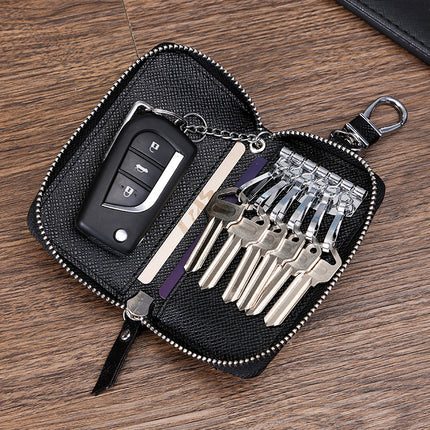 Cross Pattern Key Bag Multifunctional Men's and Women's Car Key Bag High Quality Wear-Resistant Pu Card Slot Home Door Car Key Bag
