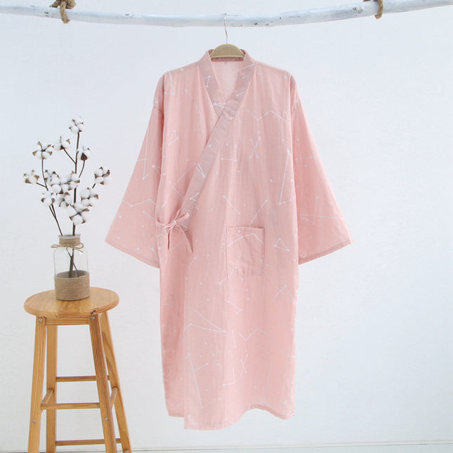 Wholesale Women's Japanese Double Gauze Kimono Nightgown Spring and Summer Home Bathing Clothes Sweat Clothes Single Piece