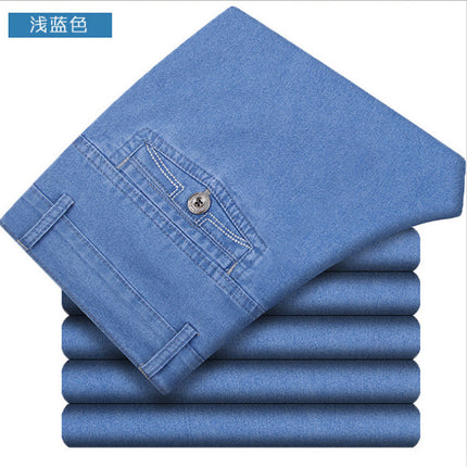 Summer Thin Men's Jeans High Elastic High Waist Loose Straight Pants Middle-aged and Elderly Business Casual Men's Pants