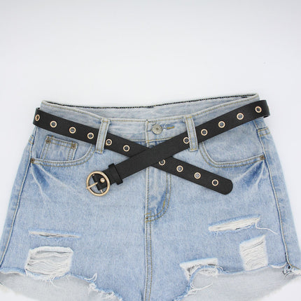 Punch-free Belt Korean-style European and American-style Punk Simple Rivet Buckle Korean-style Belt Hollow Air Eye Decoration Trendy Women's Belt