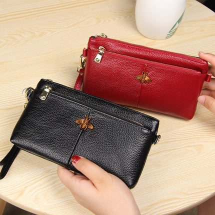 First Layer Cowhide Women's Clutch Bag European and American Retro Fashion Simple Long Wallet Long Leather Wrist Phone Bag