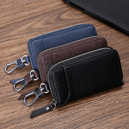 Cross Pattern Key Bag Multifunctional Men's and Women's Car Key Bag High Quality Wear-Resistant Pu Card Slot Home Door Car Key Bag