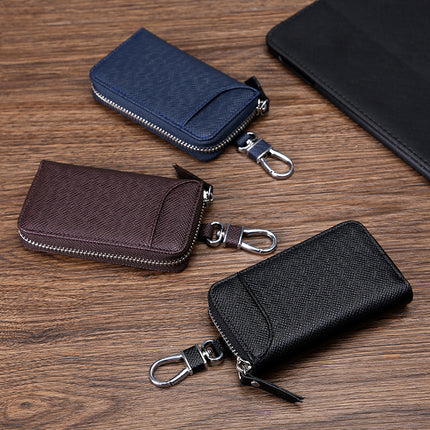 Cross Pattern Key Bag Multifunctional Men's and Women's Car Key Bag High Quality Wear-Resistant Pu Card Slot Home Door Car Key Bag
