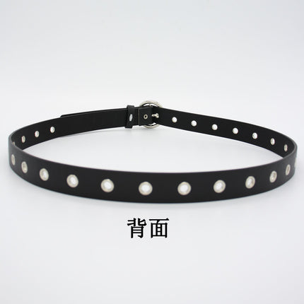Punch-free Belt Korean-style European and American-style Punk Simple Rivet Buckle Korean-style Belt Hollow Air Eye Decoration Trendy Women's Belt