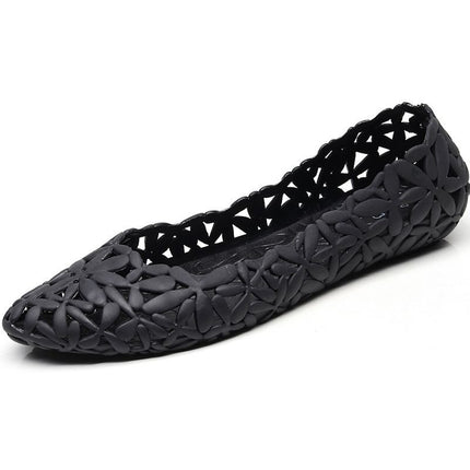 2025 Summer Hollow Pointed Jelly Shoes Floral Breathable Shallow Flat Sandals Beach Shoes Bird's Nest Clogs for Women