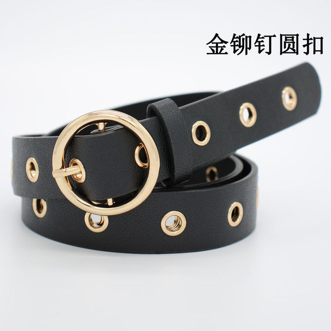 Punch-free Belt Korean-style European and American-style Punk Simple Rivet Buckle Korean-style Belt Hollow Air Eye Decoration Trendy Women's Belt