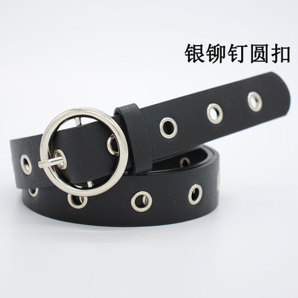 Punch-free Belt Korean-style European and American-style Punk Simple Rivet Buckle Korean-style Belt Hollow Air Eye Decoration Trendy Women's Belt