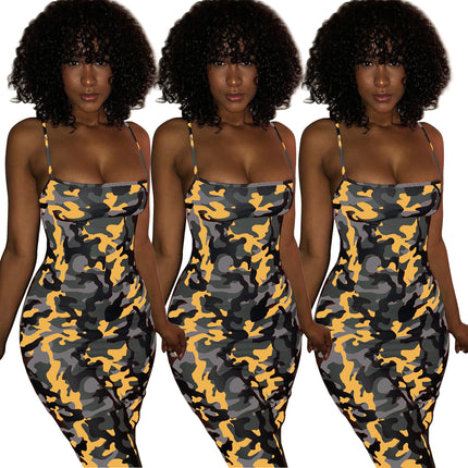 In Stock! Cross-Border Supply Amazon Hot Product Wish European and American Sexy Slim Hip-Hugging Camouflage Dress