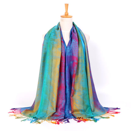 Ethnic Style Women's Vintage Jacquard Scarf Jacquard Cotton Feather Travel Spring and Autumn Long Shawl Warm Air Conditioning D01