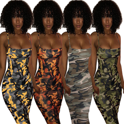 In Stock! Cross-Border Supply Amazon Hot Product Wish European and American Sexy Slim Hip-Hugging Camouflage Dress