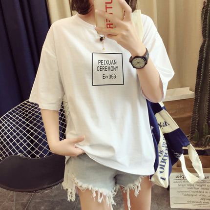 2019 New Square Plaid Summer Multicolor Short-sleeved T-shirt Women's Letters Base Shirt Pullover Round Neck Loose Korean Style
