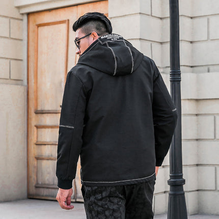 [Clear Stock/Special Offer] 1803603 | Plus Size Men's Fat Autumn and Winter Solid Color Versatile Hooded Velvet Jacket