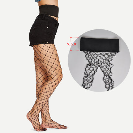 Loose, Tight, Wide-Waisted Fishnet Pantyhose, Large Mesh Stockings, Quilted Pattern, Feminine Temptation, Cut Out Stockings, Pantyhose