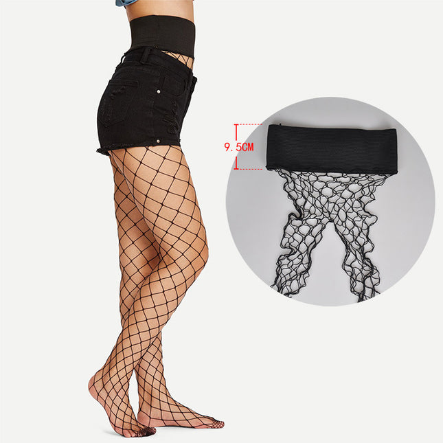 Loose, Tight, Wide-Waisted Fishnet Pantyhose, Large Mesh Stockings, Quilted Pattern, Feminine Temptation, Cut Out Stockings, Pantyhose