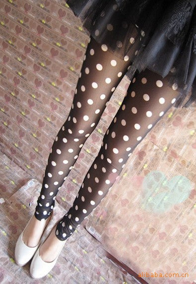 Summer Hot-selling Mesh Perspective Leggings Black and White Dot Slim Breathable Ankle-length Pants Thin All-match Sunscreen Women's Pants