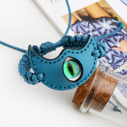 Ethnic Wax Rope Woven Bracelet Luminous Stone Devil's Eye Leather Bracelet Eye Retro Small Jewelry Wholesale