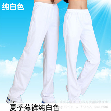Spring Summer Autumn White Sports Pants Thin Men's and Women's Jiamusi Square Dance School Games Aerobics Hiking Team Pants