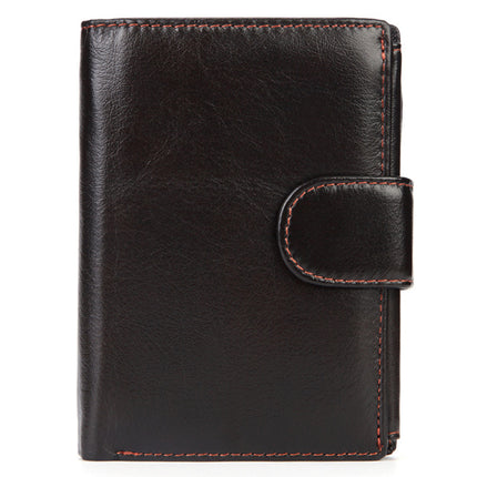 Cross-Border Men's Short Genuine Leather Wallet Retro Coin Clip First Layer Cowhide Vertical Card Holder Large Capacity
