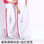 Spring and Autumn Thick Pants White + Rose Red Wide Strip / Female M