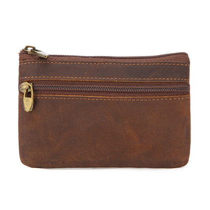 Hot Selling Genuine Leather Zipper Coin Purse Creative Korean Style Crazy Horse Cowhide Coin Bag Car Key Bag Bus Card Bag