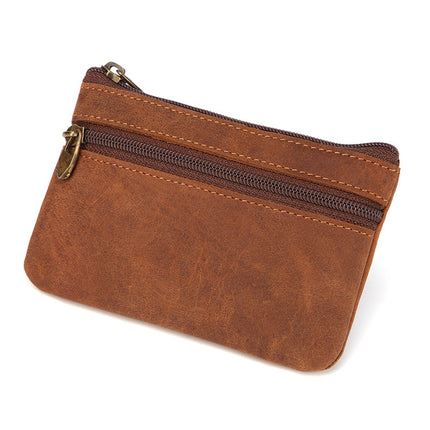 Hot Selling Genuine Leather Zipper Coin Purse Creative Korean Style Crazy Horse Cowhide Coin Bag Car Key Bag Bus Card Bag