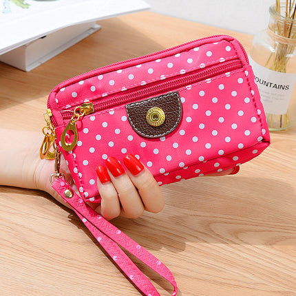 Four Zipper Nylon Cloth Hand Short Wallet Women's Change Key Large Screen Mobile Phone Wrist Small Bag Sports All-match