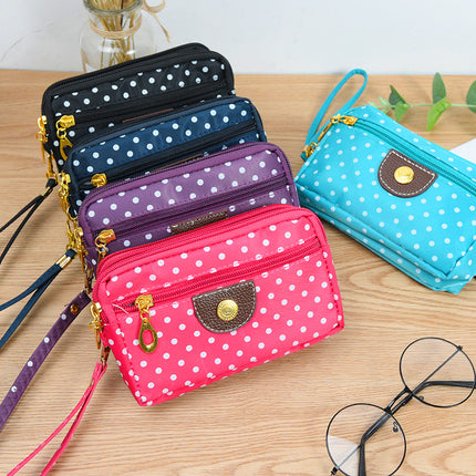 Four Zipper Nylon Cloth Hand-Held Short Wallet Women's Coin Key Large Screen Mobile Phone Wrist Small Bag Sports Versatile