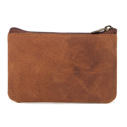 Hot Selling Genuine Leather Zipper Coin Purse Creative Korean Style Crazy Horse Cowhide Coin Bag Car Key Bag Bus Card Bag