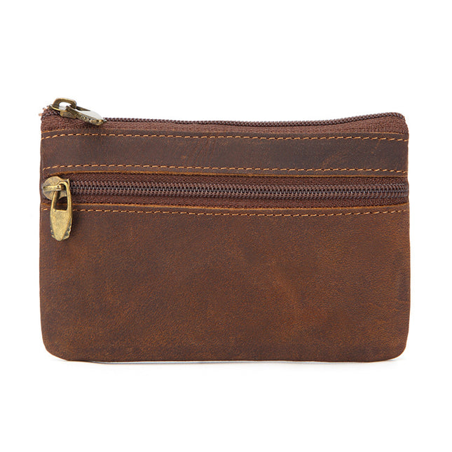 Hot Selling Genuine Leather Zipper Coin Purse Creative Korean Style Crazy Horse Cowhide Coin Bag Car Key Bag Bus Card Bag