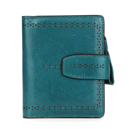 Women's Wallet Factory Supply New Rfid Genuine Leather Short Zipper Bag Oil Wax Cowhide Card Bag Rfid Protection