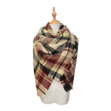 Cross-Border European and American Autumn and Winter Colorful Imitation Cashmere Plaid Square Scarf Plus Double-Sided Brushed Scarf and Shawl