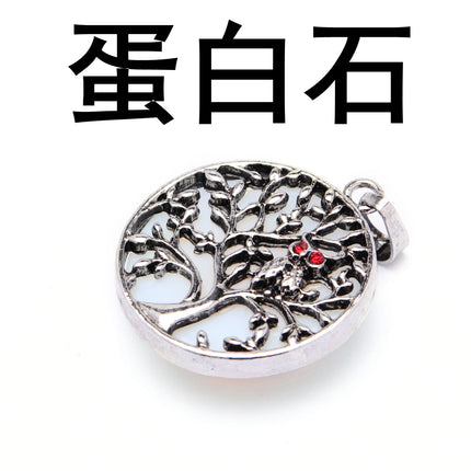 Fashion ancient silver owl tree of life pendant natural water wafer ring inlay pendant foreign trade jewelry necklace