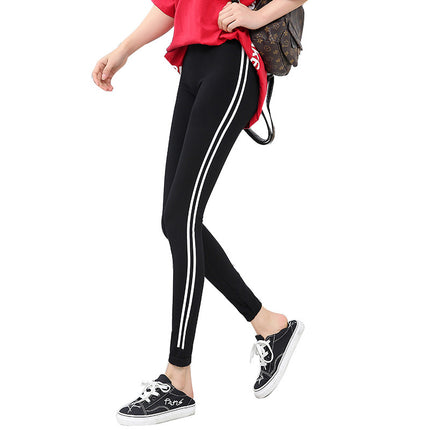 2023 Spring Sports Korean Style White-rimmed Parallel Bars Leggings Women's Modal Slim-fit Ankle-length Pants High Waist Pants