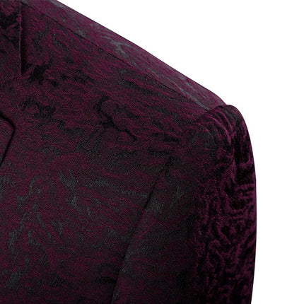Printed Fashion Texture Dark Pattern Distinctive Pattern Wine Red Suit Set Three-Piece Men's Suit Performance Dress