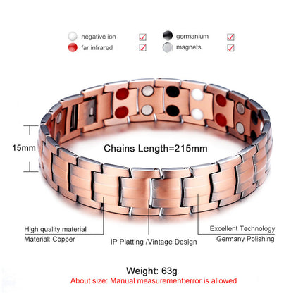 Negative Ion Cross Border Men Women Copper Magnetic Bracelet Double Row Magnet Healthy Energy Bracelet DZG266