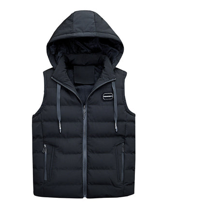 Autumn and Winter Coat Warm Down Cotton Vest Men's Korean Fashionable Hooded Waistcoat Solid Color Simple Coat