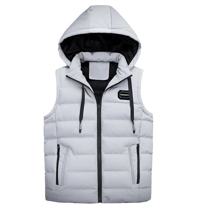 Autumn and Winter Coat Warm Down Cotton Vest Men's Korean Fashionable Hooded Waistcoat Solid Color Simple Coat