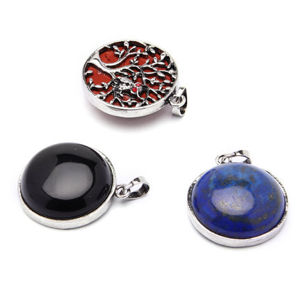 Fashion ancient silver owl tree of life pendant natural water wafer ring inlay pendant foreign trade jewelry necklace