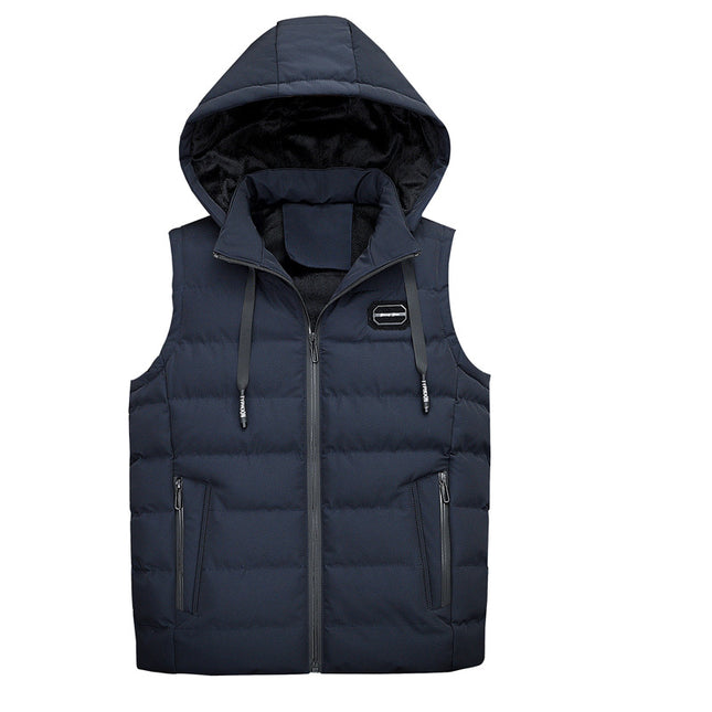 Autumn and Winter Coat Warm Down Cotton Vest Men's Korean Fashionable Hooded Waistcoat Solid Color Simple Coat