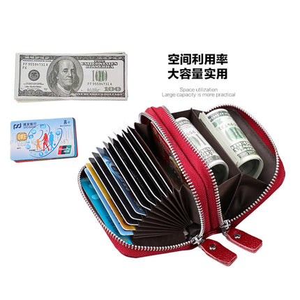 Genuine Leather Card Holder rfid organ card holder women's Korean-style double zipper card holder in stock coin purse one-piece delivery