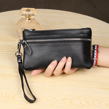 Ultra-Thin Genuine Leather Women's Clutch Korean Version Versatile Mobile Phone Bag First Layer Cowhide Zipper Wrist Bag Long Wallet for Women
