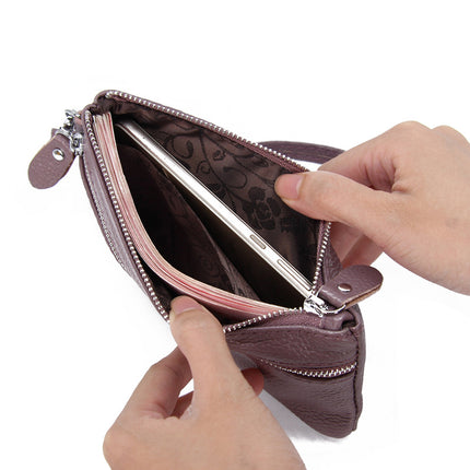 Ultra-Thin Genuine Leather Women's Clutch Korean Version Versatile Mobile Phone Bag First Layer Cowhide Zipper Wrist Bag Long Wallet for Women